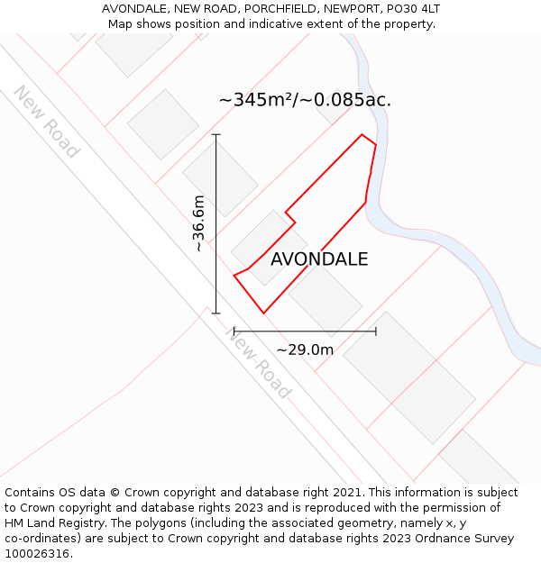 AVONDALE, NEW ROAD, PORCHFIELD, NEWPORT, PO30 4LT: Plot and title map