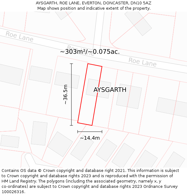 AYSGARTH, ROE LANE, EVERTON, DONCASTER, DN10 5AZ: Plot and title map