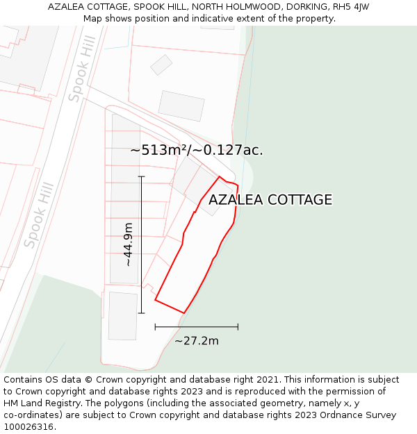 AZALEA COTTAGE, SPOOK HILL, NORTH HOLMWOOD, DORKING, RH5 4JW: Plot and title map