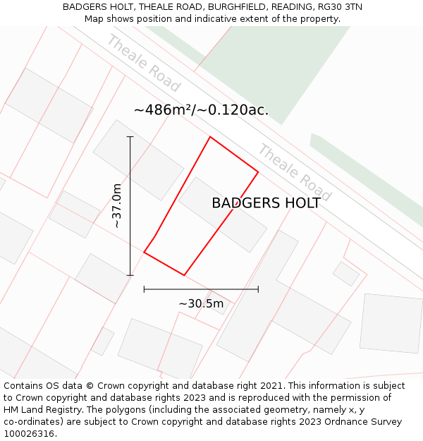 BADGERS HOLT, THEALE ROAD, BURGHFIELD, READING, RG30 3TN: Plot and title map