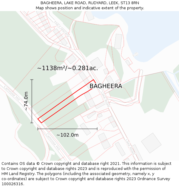 BAGHEERA, LAKE ROAD, RUDYARD, LEEK, ST13 8RN: Plot and title map