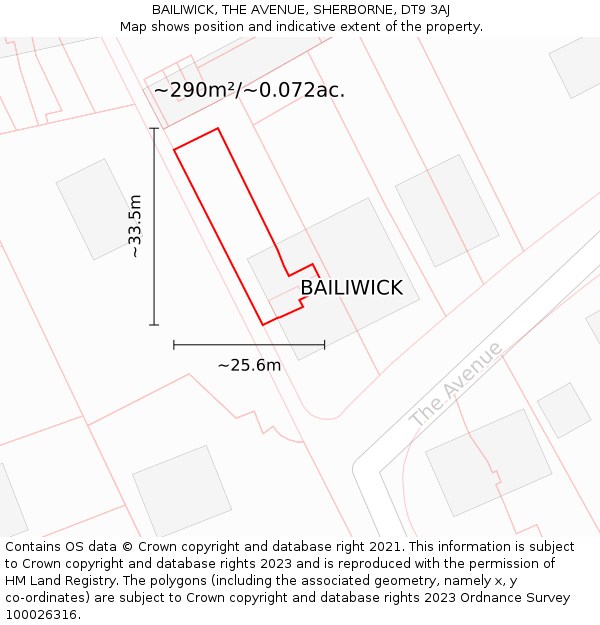 BAILIWICK, THE AVENUE, SHERBORNE, DT9 3AJ: Plot and title map