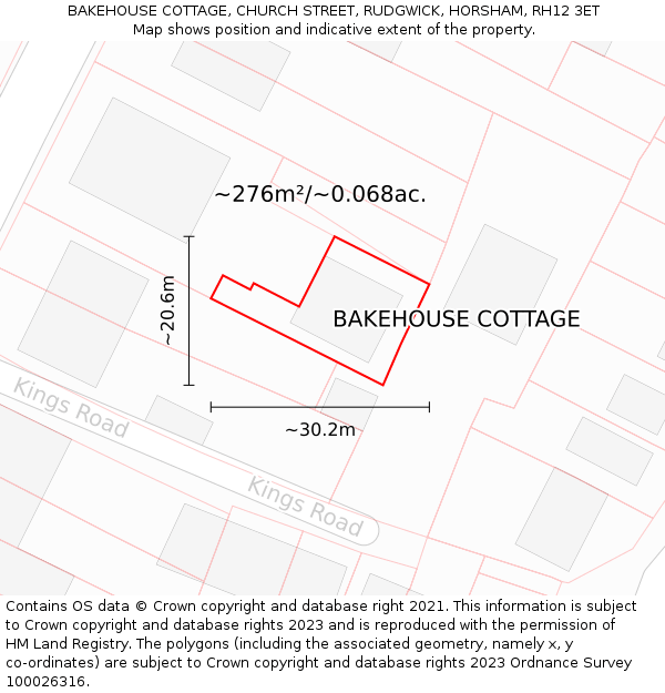 BAKEHOUSE COTTAGE, CHURCH STREET, RUDGWICK, HORSHAM, RH12 3ET: Plot and title map