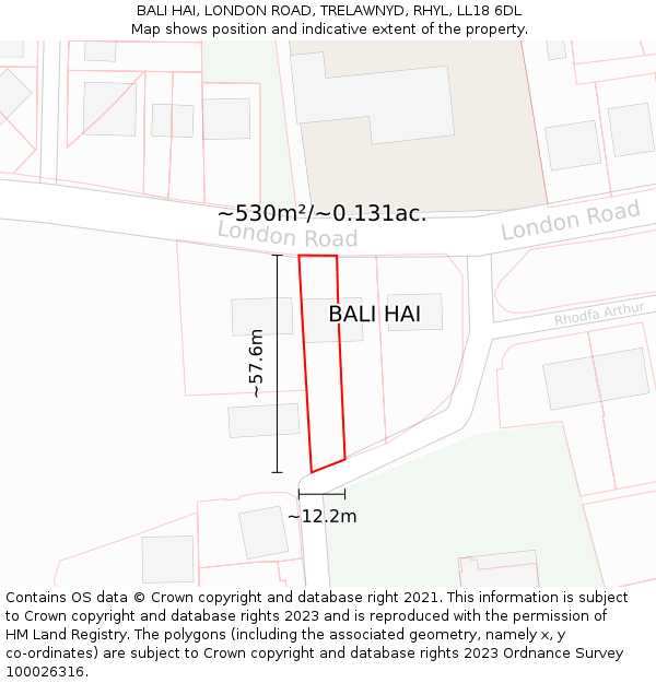 BALI HAI, LONDON ROAD, TRELAWNYD, RHYL, LL18 6DL: Plot and title map