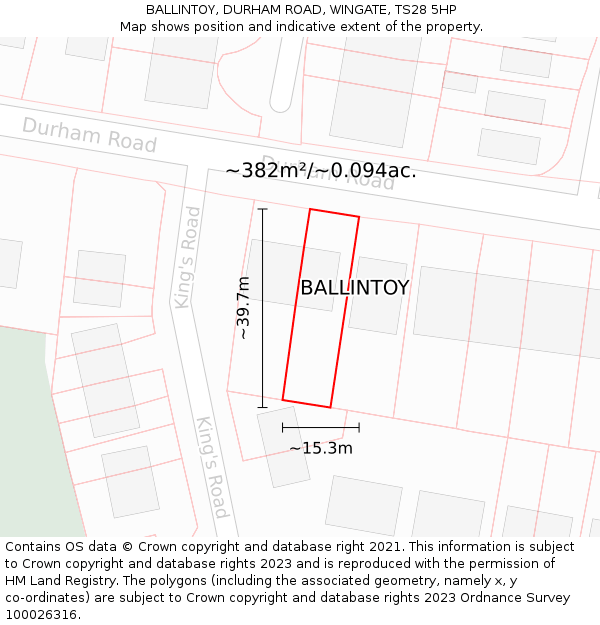 BALLINTOY, DURHAM ROAD, WINGATE, TS28 5HP: Plot and title map