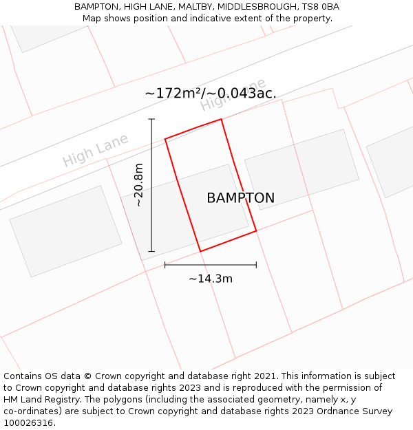 BAMPTON, HIGH LANE, MALTBY, MIDDLESBROUGH, TS8 0BA: Plot and title map