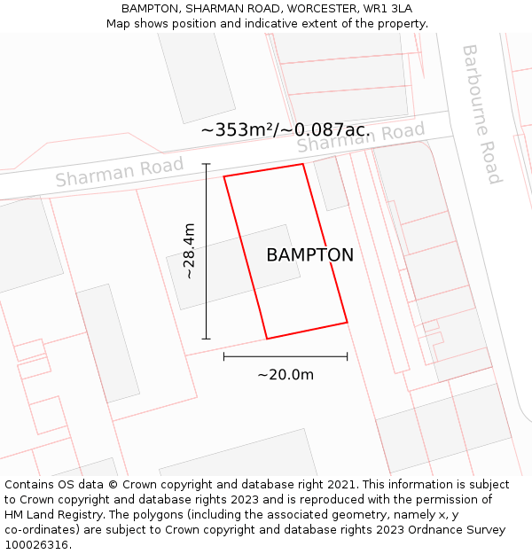 BAMPTON, SHARMAN ROAD, WORCESTER, WR1 3LA: Plot and title map