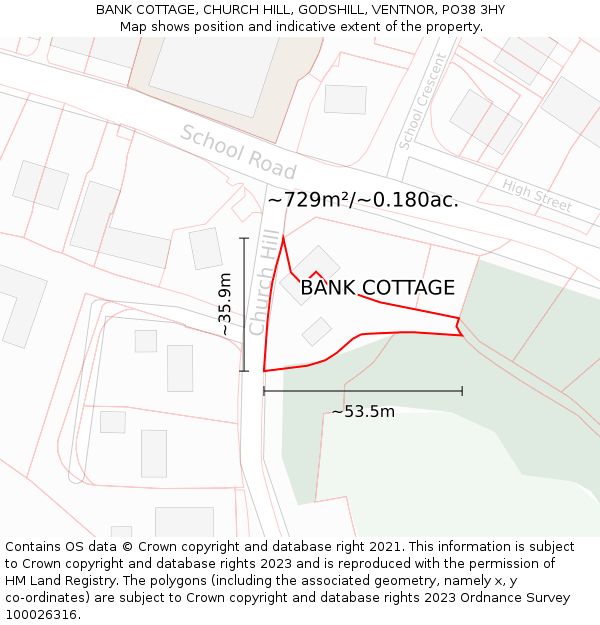 BANK COTTAGE, CHURCH HILL, GODSHILL, VENTNOR, PO38 3HY: Plot and title map