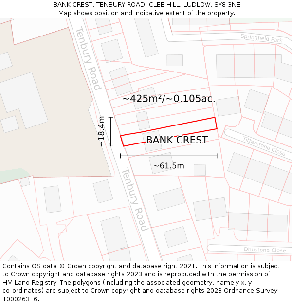 BANK CREST, TENBURY ROAD, CLEE HILL, LUDLOW, SY8 3NE: Plot and title map