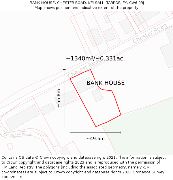 BANK HOUSE, CHESTER ROAD, KELSALL, TARPORLEY, CW6 0RJ: Plot and title map