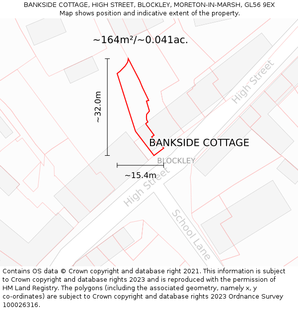 BANKSIDE COTTAGE, HIGH STREET, BLOCKLEY, MORETON-IN-MARSH, GL56 9EX: Plot and title map