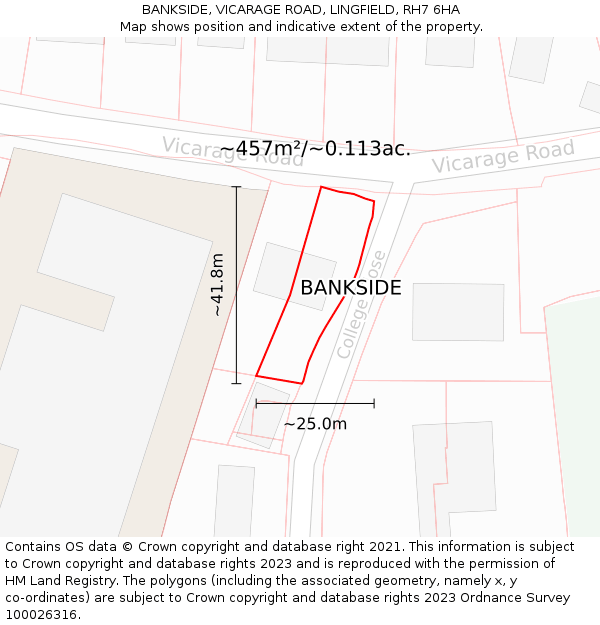 BANKSIDE, VICARAGE ROAD, LINGFIELD, RH7 6HA: Plot and title map