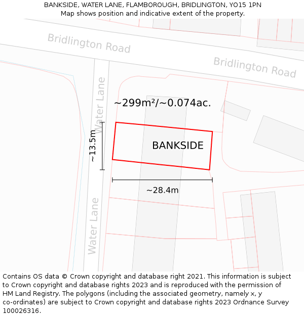 BANKSIDE, WATER LANE, FLAMBOROUGH, BRIDLINGTON, YO15 1PN: Plot and title map