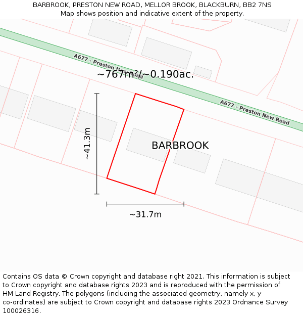 BARBROOK, PRESTON NEW ROAD, MELLOR BROOK, BLACKBURN, BB2 7NS: Plot and title map