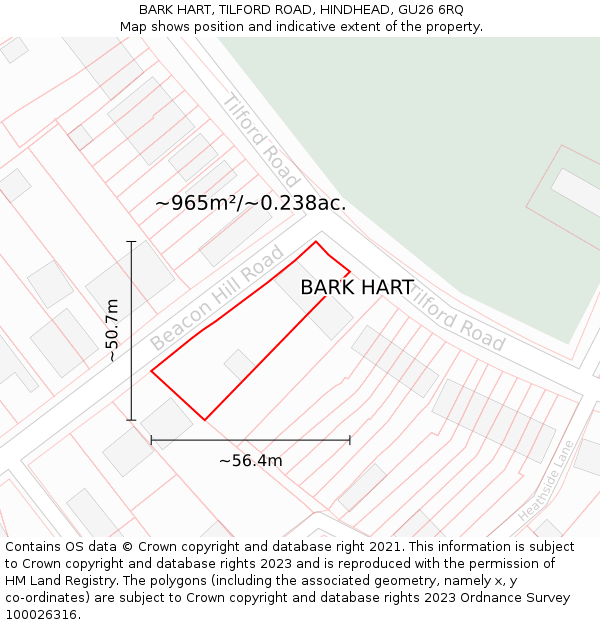 BARK HART, TILFORD ROAD, HINDHEAD, GU26 6RQ: Plot and title map