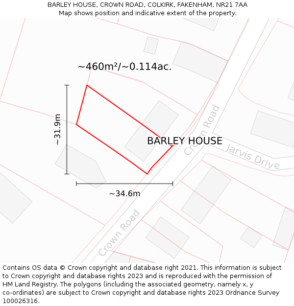 BARLEY HOUSE, CROWN ROAD, COLKIRK, FAKENHAM, NR21 7AA: Plot and title map