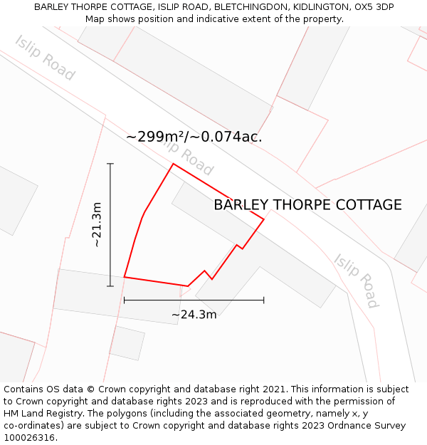 BARLEY THORPE COTTAGE, ISLIP ROAD, BLETCHINGDON, KIDLINGTON, OX5 3DP: Plot and title map