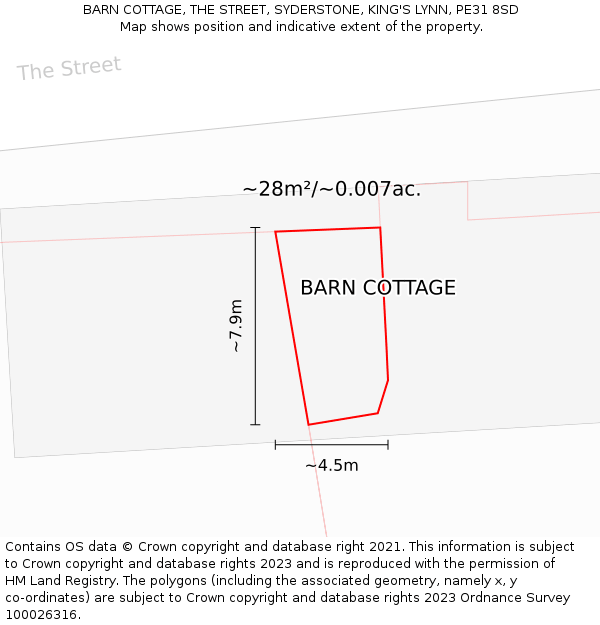 BARN COTTAGE, THE STREET, SYDERSTONE, KING'S LYNN, PE31 8SD: Plot and title map