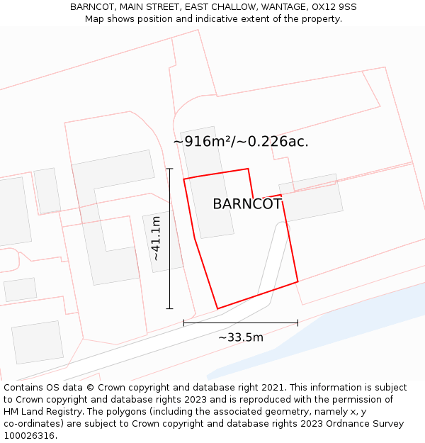 BARNCOT, MAIN STREET, EAST CHALLOW, WANTAGE, OX12 9SS: Plot and title map