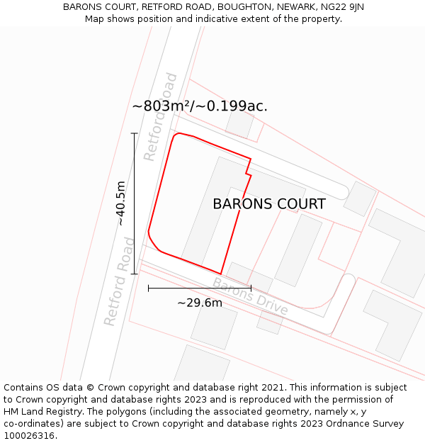 BARONS COURT, RETFORD ROAD, BOUGHTON, NEWARK, NG22 9JN: Plot and title map