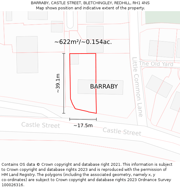 BARRABY, CASTLE STREET, BLETCHINGLEY, REDHILL, RH1 4NS: Plot and title map