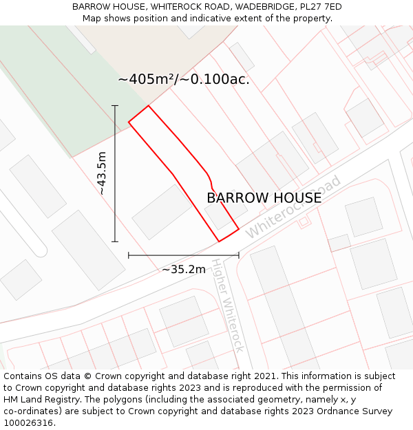 BARROW HOUSE, WHITEROCK ROAD, WADEBRIDGE, PL27 7ED: Plot and title map