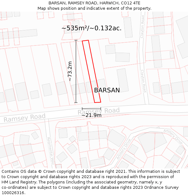 BARSAN, RAMSEY ROAD, HARWICH, CO12 4TE: Plot and title map