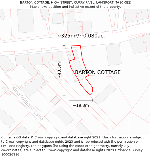 BARTON COTTAGE, HIGH STREET, CURRY RIVEL, LANGPORT, TA10 0EZ: Plot and title map