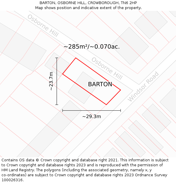 BARTON, OSBORNE HILL, CROWBOROUGH, TN6 2HP: Plot and title map