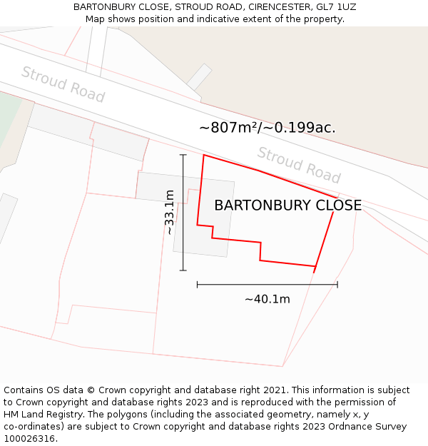 BARTONBURY CLOSE, STROUD ROAD, CIRENCESTER, GL7 1UZ: Plot and title map