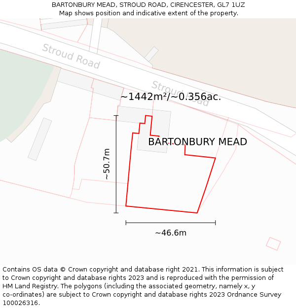 BARTONBURY MEAD, STROUD ROAD, CIRENCESTER, GL7 1UZ: Plot and title map