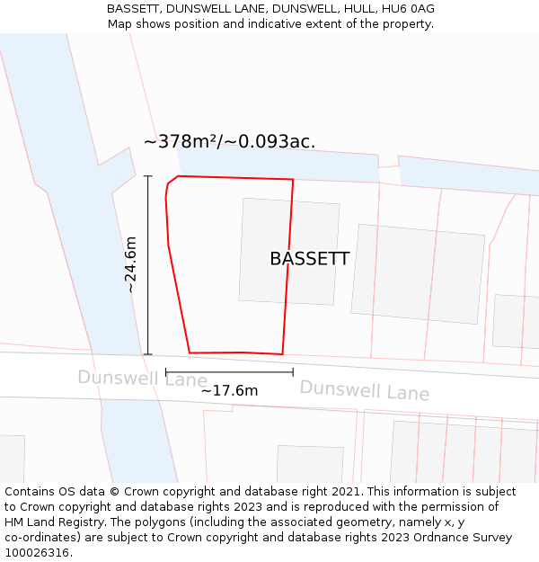 BASSETT, DUNSWELL LANE, DUNSWELL, HULL, HU6 0AG: Plot and title map