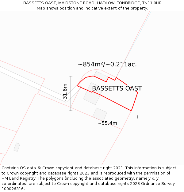 BASSETTS OAST, MAIDSTONE ROAD, HADLOW, TONBRIDGE, TN11 0HP: Plot and title map