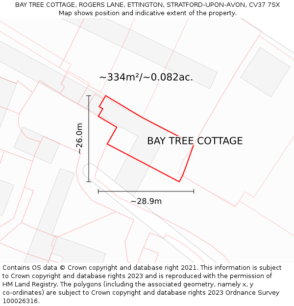 BAY TREE COTTAGE, ROGERS LANE, ETTINGTON, STRATFORD-UPON-AVON, CV37 7SX: Plot and title map