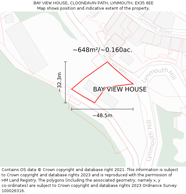 BAY VIEW HOUSE, CLOONEAVIN PATH, LYNMOUTH, EX35 6EE: Plot and title map