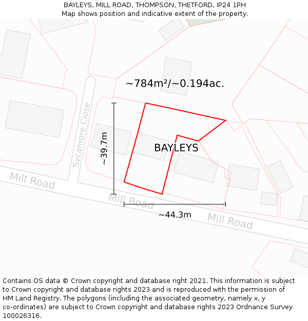 BAYLEYS, MILL ROAD, THOMPSON, THETFORD, IP24 1PH: Plot and title map