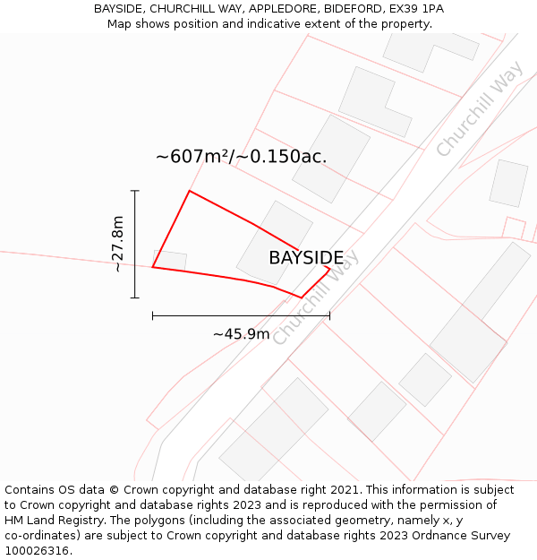 BAYSIDE, CHURCHILL WAY, APPLEDORE, BIDEFORD, EX39 1PA: Plot and title map