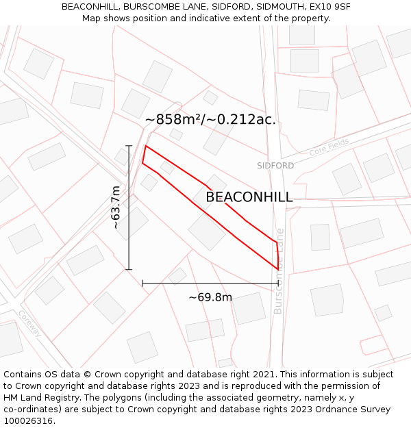 BEACONHILL, BURSCOMBE LANE, SIDFORD, SIDMOUTH, EX10 9SF: Plot and title map