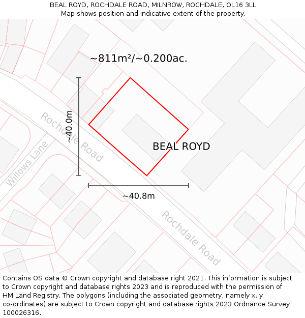 BEAL ROYD, ROCHDALE ROAD, MILNROW, ROCHDALE, OL16 3LL: Plot and title map