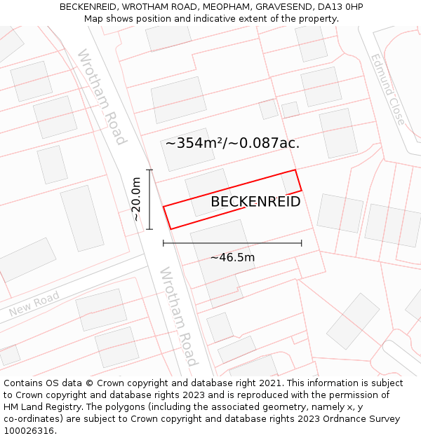 BECKENREID, WROTHAM ROAD, MEOPHAM, GRAVESEND, DA13 0HP: Plot and title map