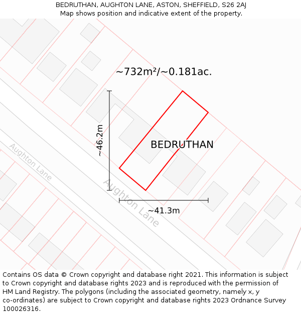 BEDRUTHAN, AUGHTON LANE, ASTON, SHEFFIELD, S26 2AJ: Plot and title map