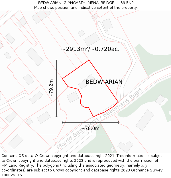 BEDW ARIAN, GLYNGARTH, MENAI BRIDGE, LL59 5NP: Plot and title map