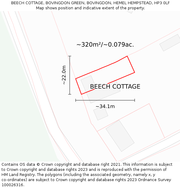 BEECH COTTAGE, BOVINGDON GREEN, BOVINGDON, HEMEL HEMPSTEAD, HP3 0LF: Plot and title map