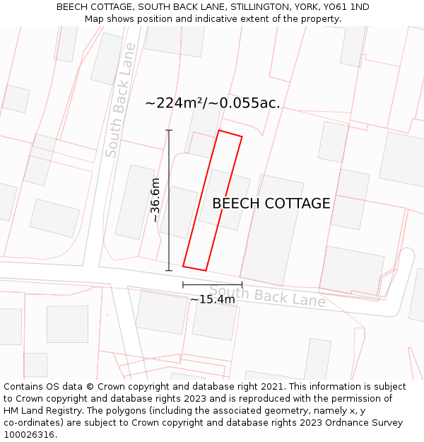 BEECH COTTAGE, SOUTH BACK LANE, STILLINGTON, YORK, YO61 1ND: Plot and title map