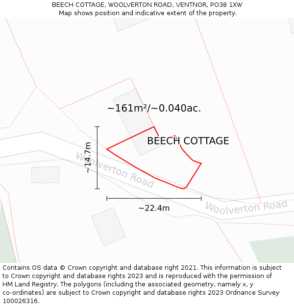 BEECH COTTAGE, WOOLVERTON ROAD, VENTNOR, PO38 1XW: Plot and title map