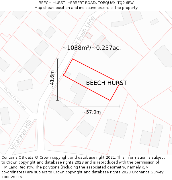 BEECH HURST, HERBERT ROAD, TORQUAY, TQ2 6RW: Plot and title map