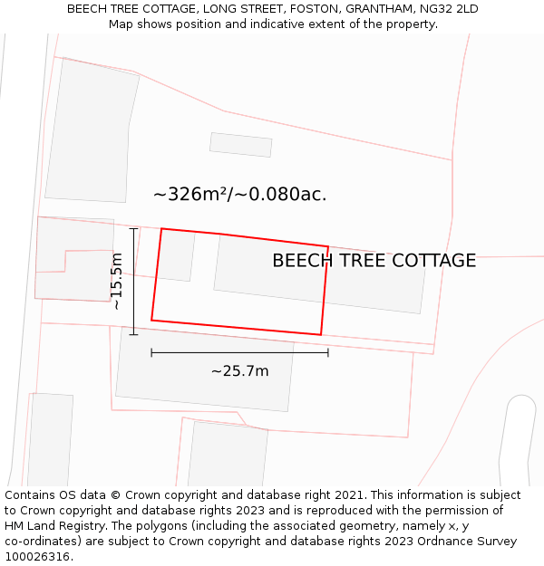 BEECH TREE COTTAGE, LONG STREET, FOSTON, GRANTHAM, NG32 2LD: Plot and title map