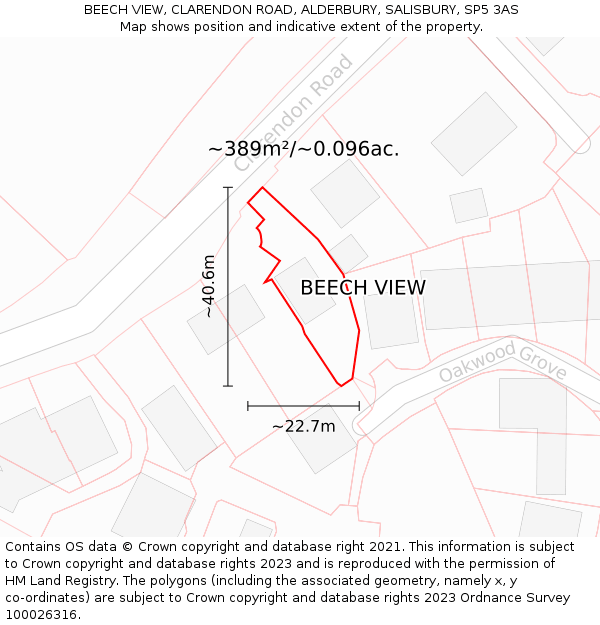 BEECH VIEW, CLARENDON ROAD, ALDERBURY, SALISBURY, SP5 3AS: Plot and title map