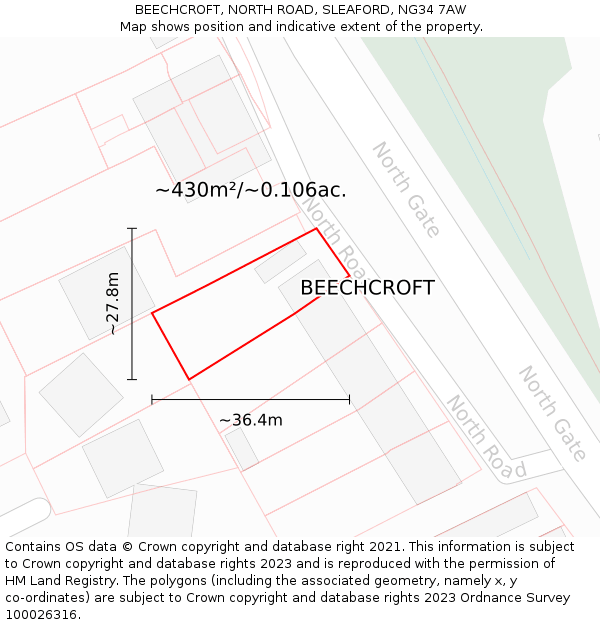 BEECHCROFT, NORTH ROAD, SLEAFORD, NG34 7AW: Plot and title map