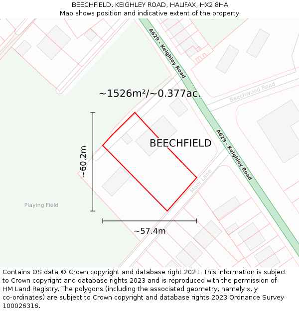 BEECHFIELD, KEIGHLEY ROAD, HALIFAX, HX2 8HA: Plot and title map